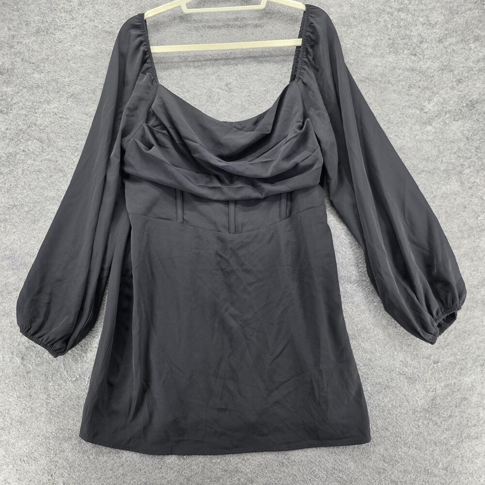 Mi Ami For Francesca's Dress Womens XL Black Fit&Flare Cowl Neck Balloon Sleeve